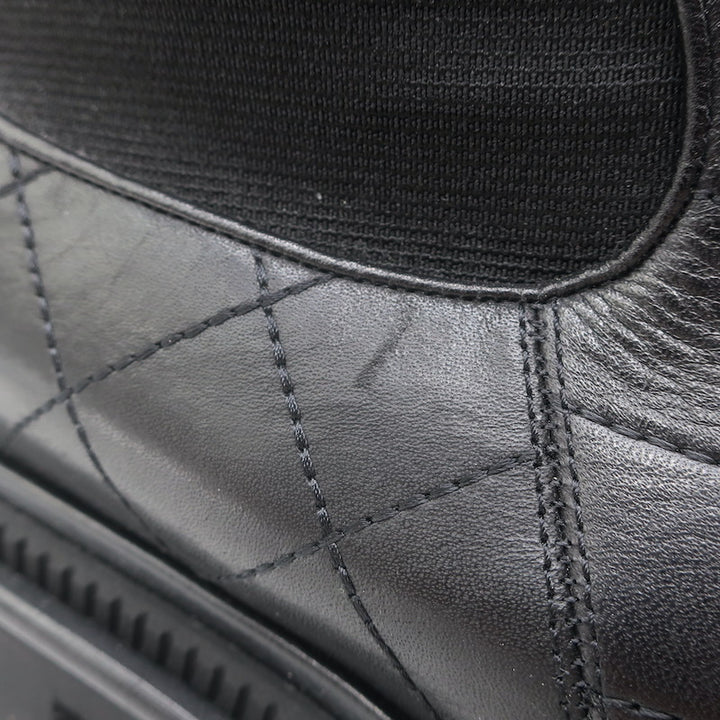 Chanel 26C Patent Cap Toe Quilted Leather Chelsea Boots Black Size 41