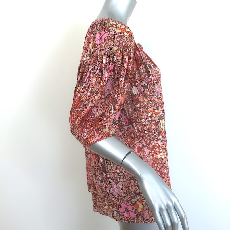 A.L.C Julianna Blouse Pink Floral Print Cotton-Silk Size 4 Short Sleeve Top