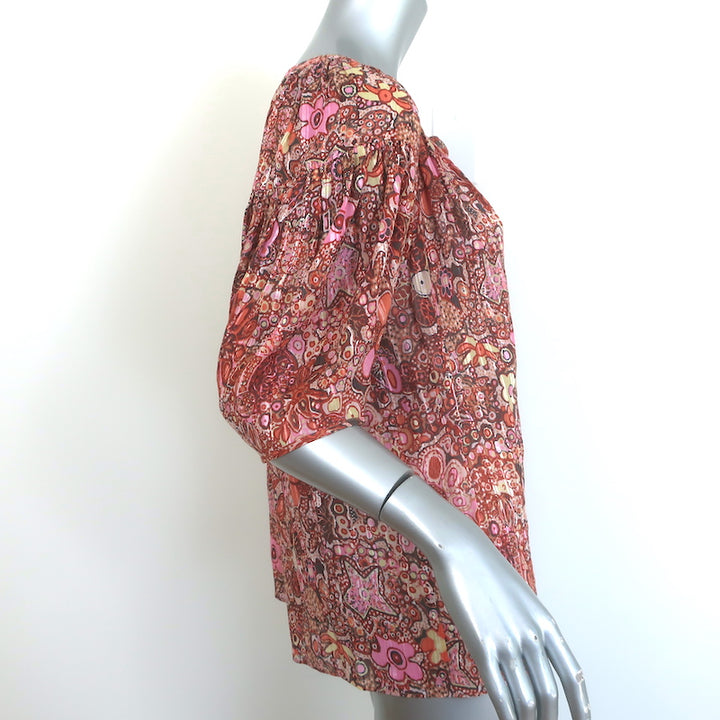 A.L.C Julianna Blouse Pink Floral Print Cotton-Silk Size 4 Short Sleeve Top