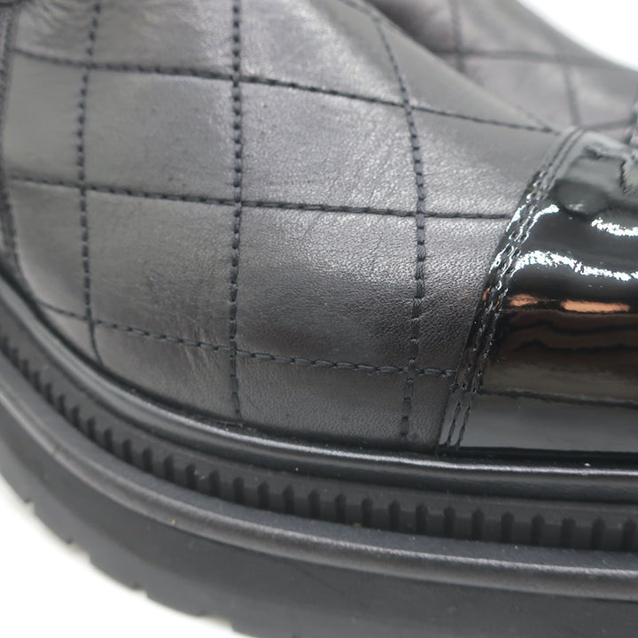 Chanel 26C Patent Cap Toe Quilted Leather Chelsea Boots Black Size 41