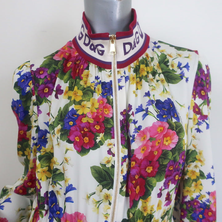 Dolce &amp; Gabbana Long Sleeve High Neck Dress Fiorellini Floral Print Silk Size 44