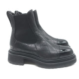 Chanel 26C Patent Cap Toe Quilted Leather Chelsea Boots Black Size 41