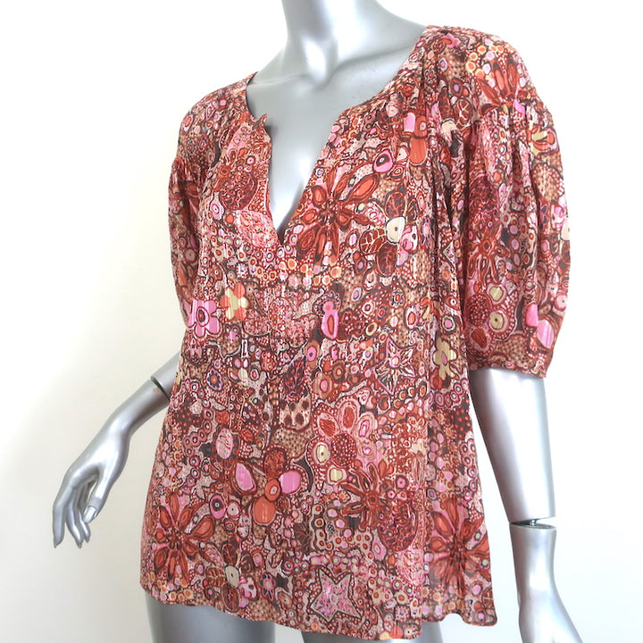 A.L.C Julianna Blouse Pink Floral Print Cotton-Silk Size 4 Short Sleeve Top