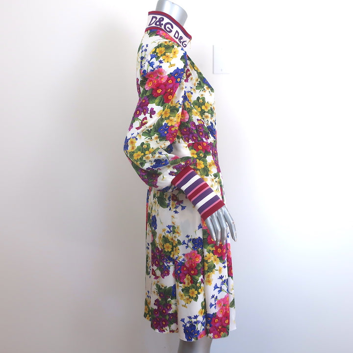 Dolce &amp; Gabbana Long Sleeve High Neck Dress Fiorellini Floral Print Silk Size 44
