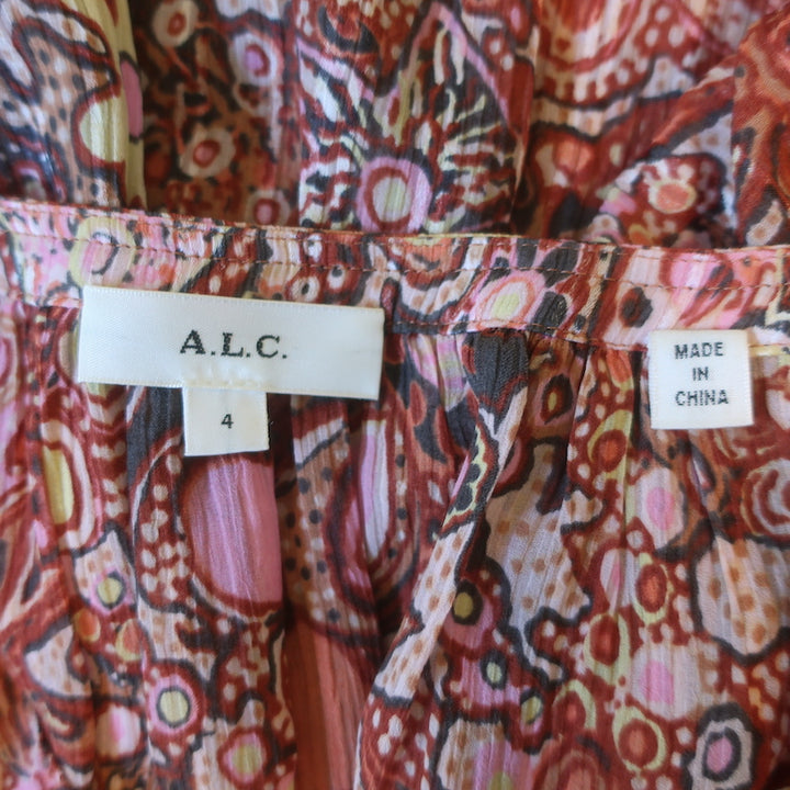 A.L.C Julianna Blouse Pink Floral Print Cotton-Silk Size 4 Short Sleeve Top