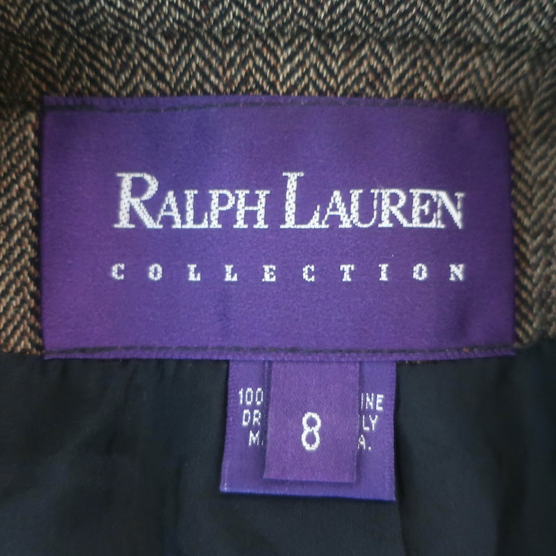 Ralph Lauren Collection Herringbone Tweed Blazer Brown Wool Size 8