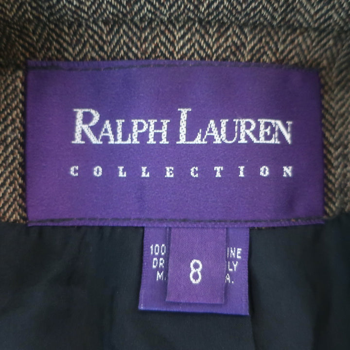 Ralph Lauren Collection Herringbone Tweed Blazer Brown Wool Size 8