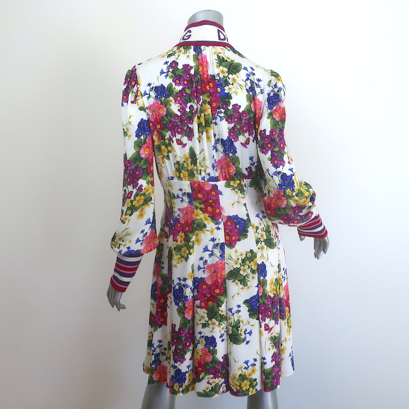 Dolce &amp; Gabbana Long Sleeve High Neck Dress Fiorellini Floral Print Silk Size 44