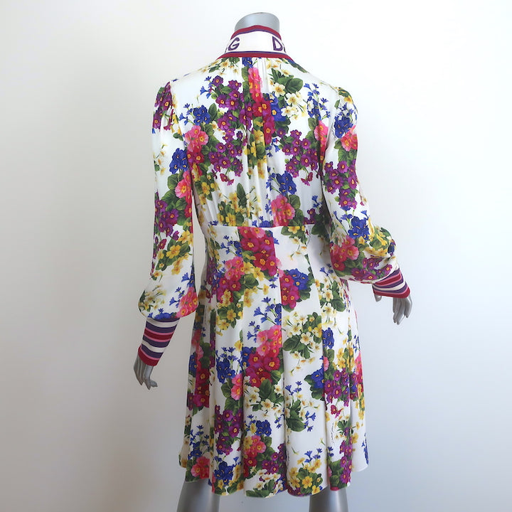Dolce &amp; Gabbana Long Sleeve High Neck Dress Fiorellini Floral Print Silk Size 44