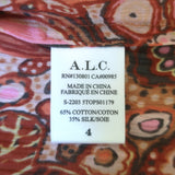 A.L.C Julianna Blouse Pink Floral Print Cotton-Silk Size 4 Short Sleeve Top