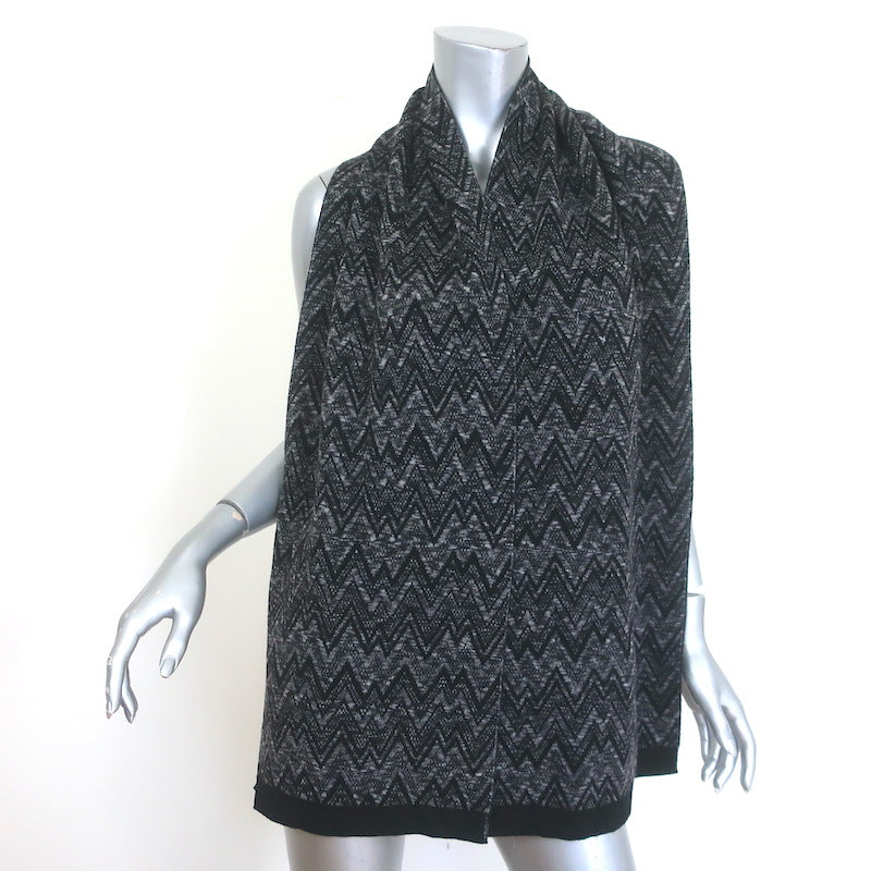 Missoni Chevron Knit Scarf Black &amp; Gray Wool