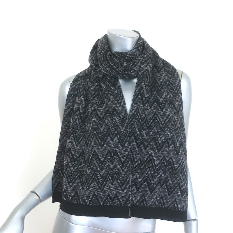 Missoni Chevron Knit Scarf Black &amp; Gray Wool