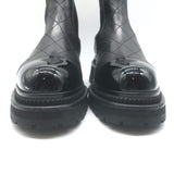Chanel 26C Patent Cap Toe Quilted Leather Chelsea Boots Black Size 41