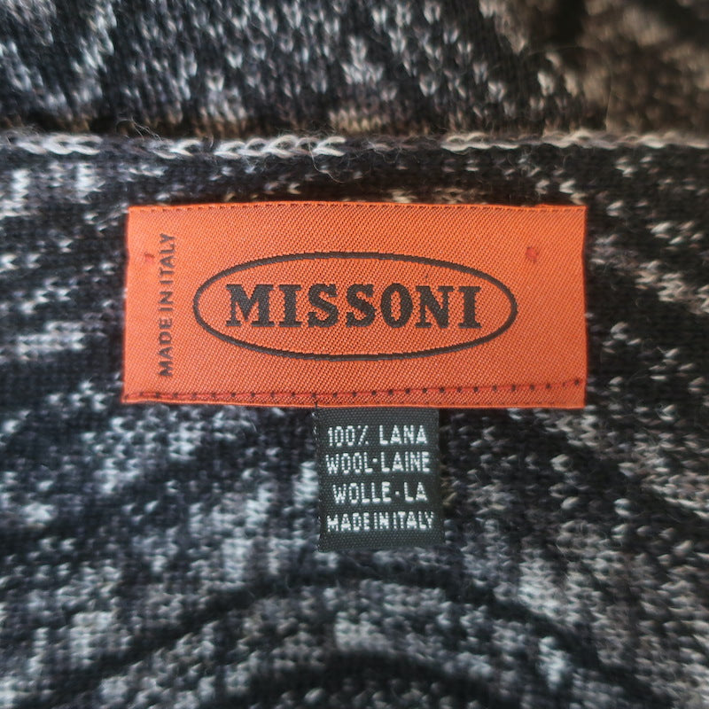 Missoni Chevron Knit Scarf Black &amp; Gray Wool