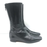 Manolo Blahnik Mid-Calf Flat Boots Black Leather Size 38