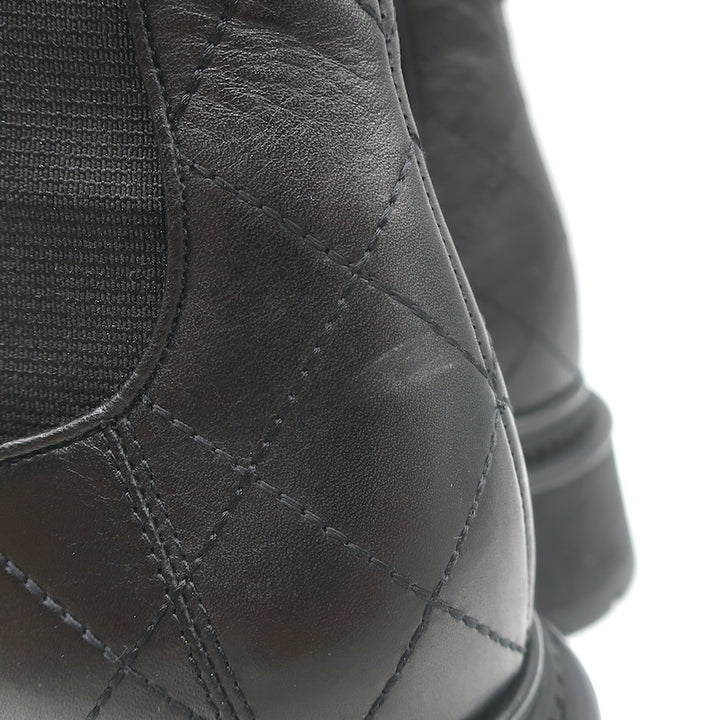 Chanel 26C Patent Cap Toe Quilted Leather Chelsea Boots Black Size 41