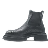 Chanel 26C Patent Cap Toe Quilted Leather Chelsea Boots Black Size 41