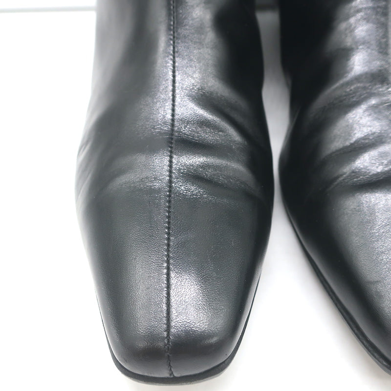 Manolo Blahnik Mid-Calf Flat Boots Black Leather Size 38
