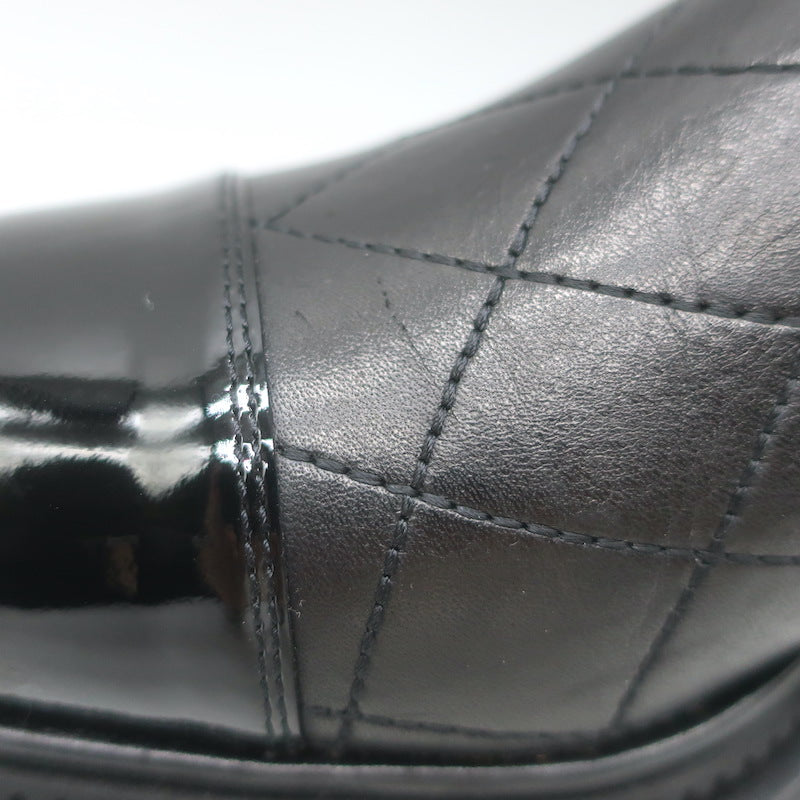 Chanel 26C Patent Cap Toe Quilted Leather Chelsea Boots Black Size 41