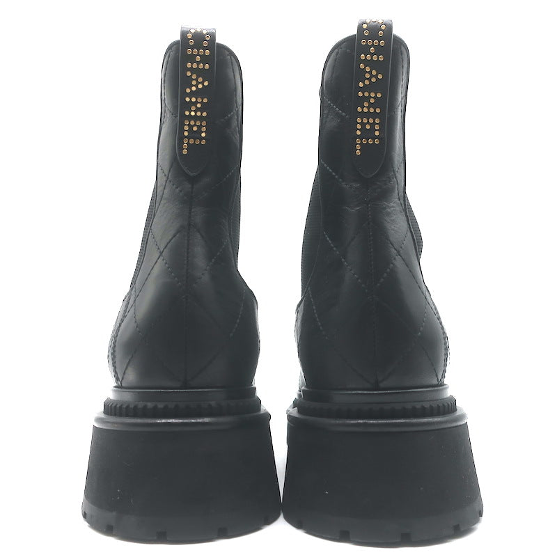 Chanel 26C Patent Cap Toe Quilted Leather Chelsea Boots Black Size 41