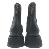 Chanel 26C Patent Cap Toe Quilted Leather Chelsea Boots Black Size 41