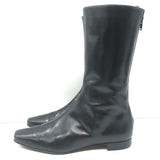 Manolo Blahnik Mid-Calf Flat Boots Black Leather Size 38