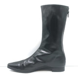 Manolo Blahnik Mid-Calf Flat Boots Black Leather Size 38