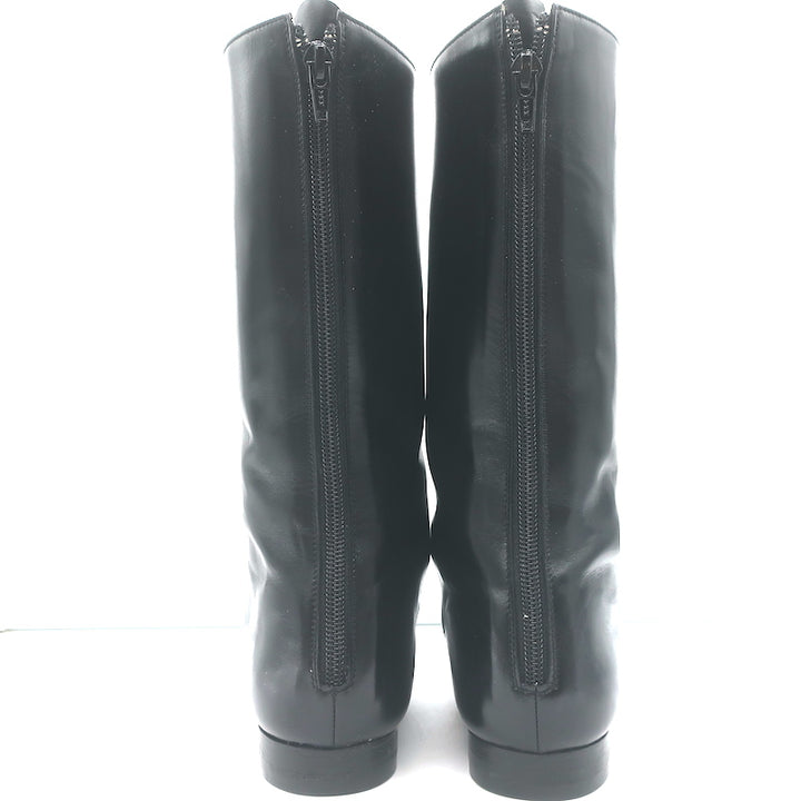 Manolo Blahnik Mid-Calf Flat Boots Black Leather Size 38