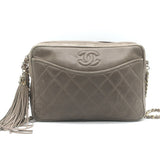 Vintage Chanel CC Tassel Small Camera Bag Taupe Quilted Leather
