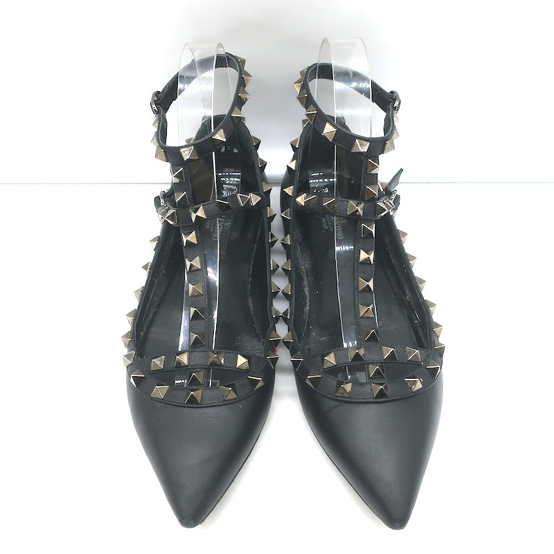 Valentino Noir Rockstud Caged Ballet Flats Black Leather Size 37.5