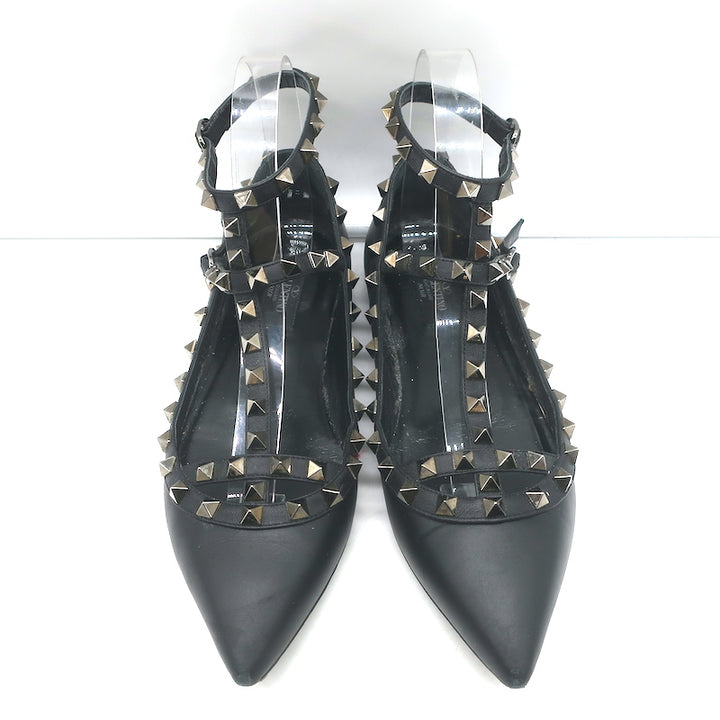 Valentino Noir Rockstud Caged Ballet Flats Black Leather Size 37.5