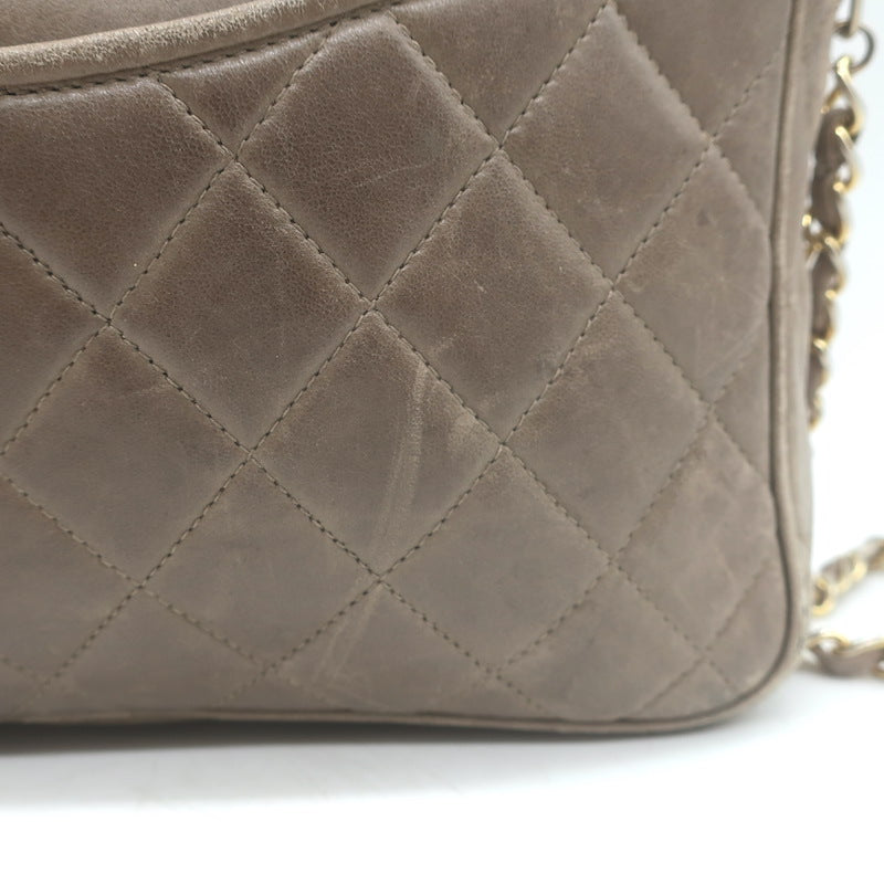 Vintage Chanel CC Tassel Small Camera Bag Taupe Quilted Leather