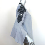 Kobi Halperin Blouse Skylyn Blue Lace-Trim Striped Cotton Size Extra Small NEW
