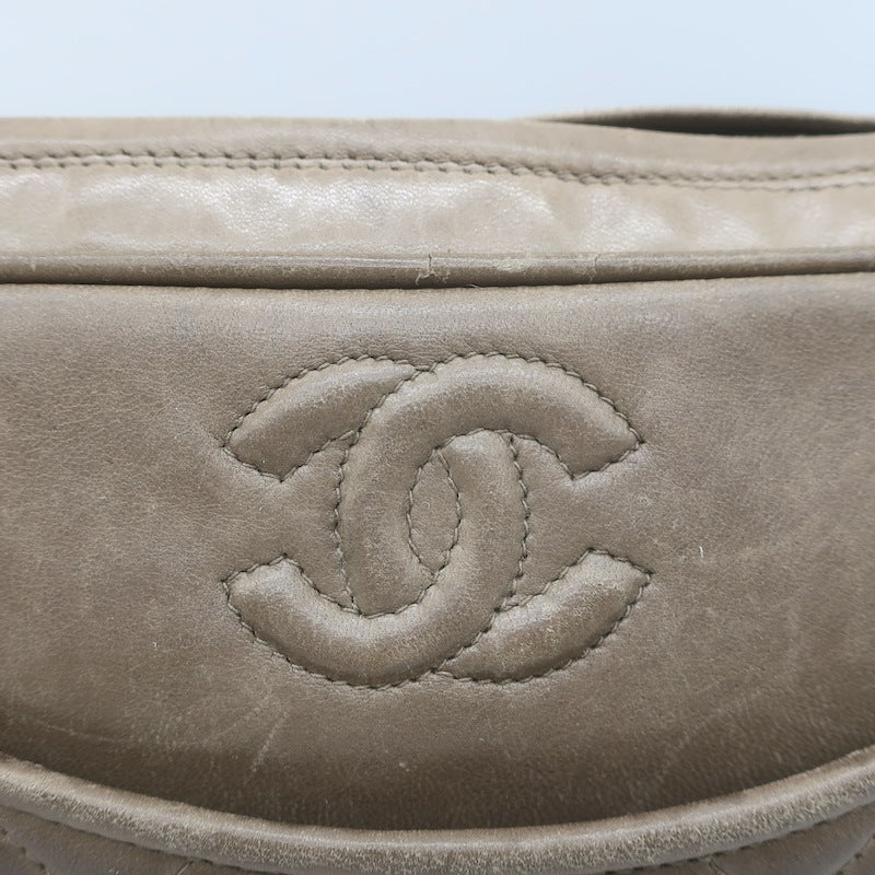 Vintage Chanel CC Tassel Small Camera Bag Taupe Quilted Leather