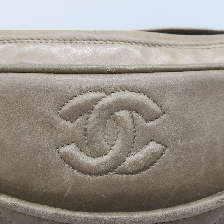 Vintage Chanel CC Tassel Small Camera Bag Taupe Quilted Leather