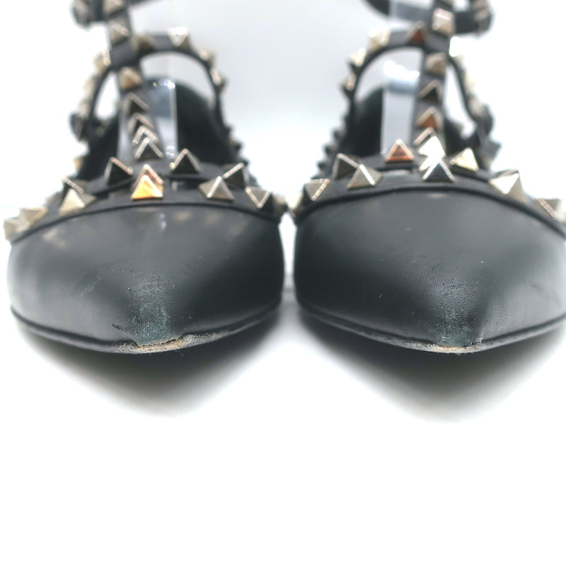 Valentino Noir Rockstud Caged Ballet Flats Black Leather Size 37.5
