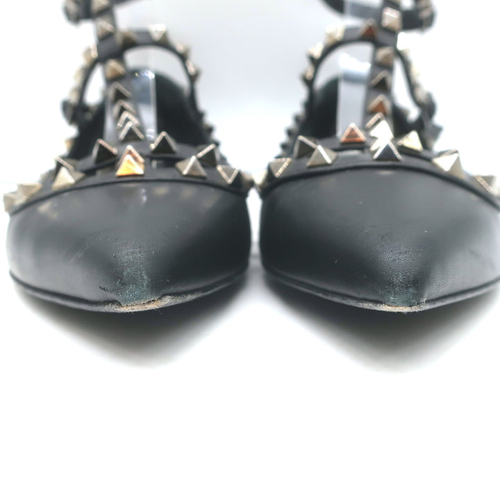 Valentino Noir Rockstud Caged Ballet Flats Black Leather Size 37.5