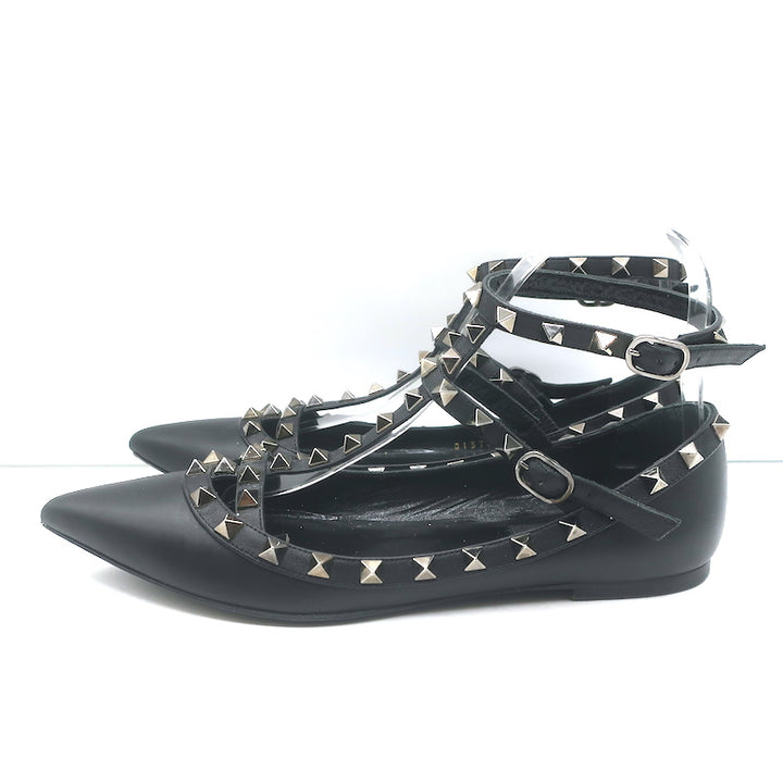 Valentino Noir Rockstud Caged Ballet Flats Black Leather Size 37.5