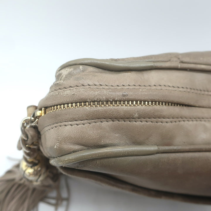 Vintage Chanel CC Tassel Small Camera Bag Taupe Quilted Leather
