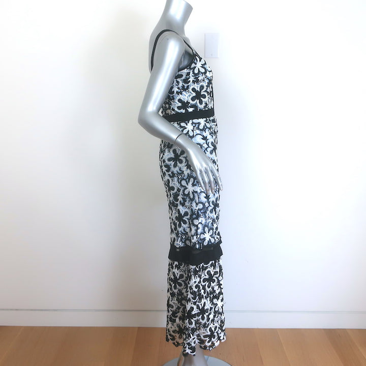 Self-Portrait Floral Guipure Lace Midi Dress Blue/White Size US 6
