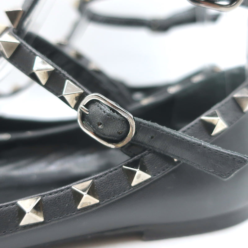 Valentino Noir Rockstud Caged Ballet Flats Black Leather Size 37.5
