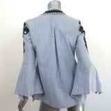 Kobi Halperin Blouse Skylyn Blue Lace-Trim Striped Cotton Size Extra Small NEW