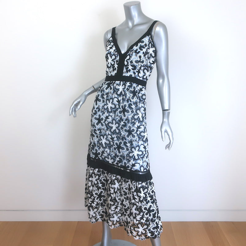 Self-Portrait Floral Guipure Lace Midi Dress Blue/White Size US 6