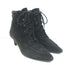 Manolo Blahnik Lace-Up Ankle Boots Black Suede Size 38.5 Pointed Toe Kitten Heel