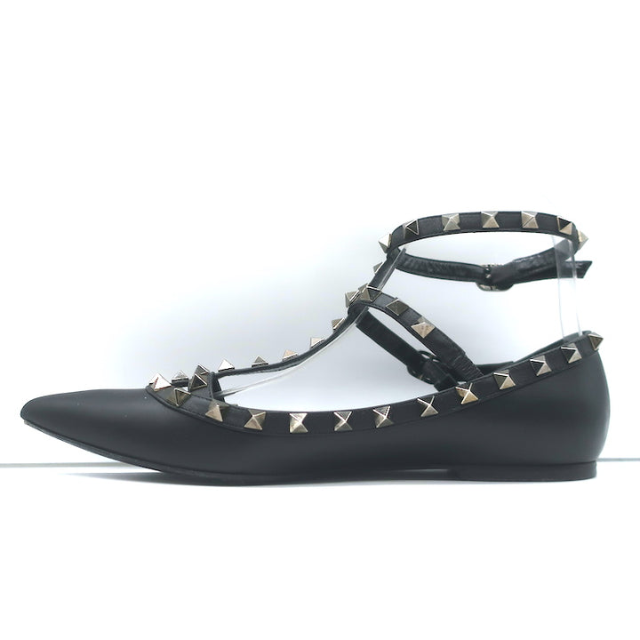 Valentino Noir Rockstud Caged Ballet Flats Black Leather Size 37.5