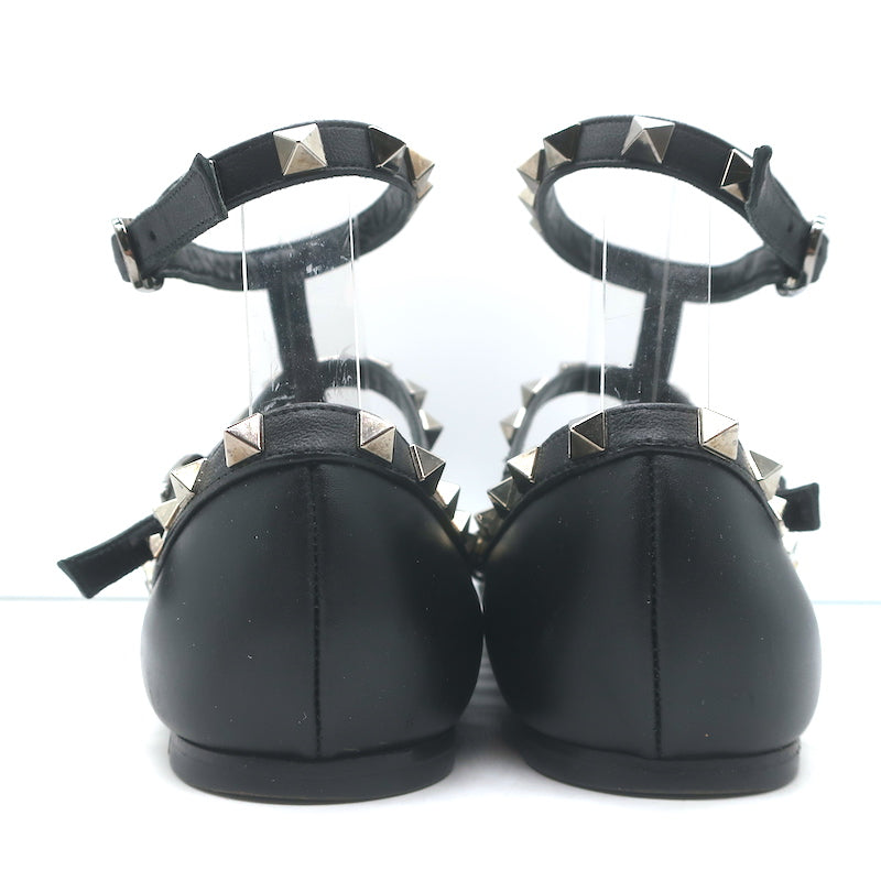 Valentino Noir Rockstud Caged Ballet Flats Black Leather Size 37.5
