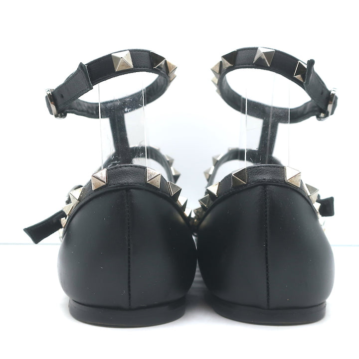 Valentino Noir Rockstud Caged Ballet Flats Black Leather Size 37.5