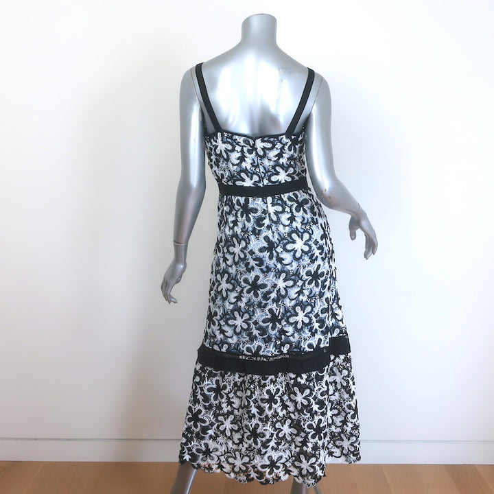 Self-Portrait Floral Guipure Lace Midi Dress Blue/White Size US 6