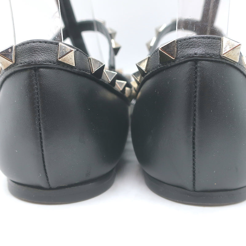 Valentino Noir Rockstud Caged Ballet Flats Black Leather Size 37.5