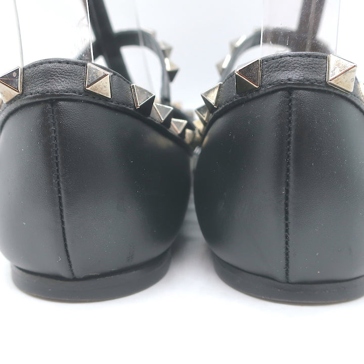 Valentino Noir Rockstud Caged Ballet Flats Black Leather Size 37.5